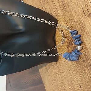 Fabulous Raw Lapis Lazuli stone 36" Sterling necklace with sterling nuggets